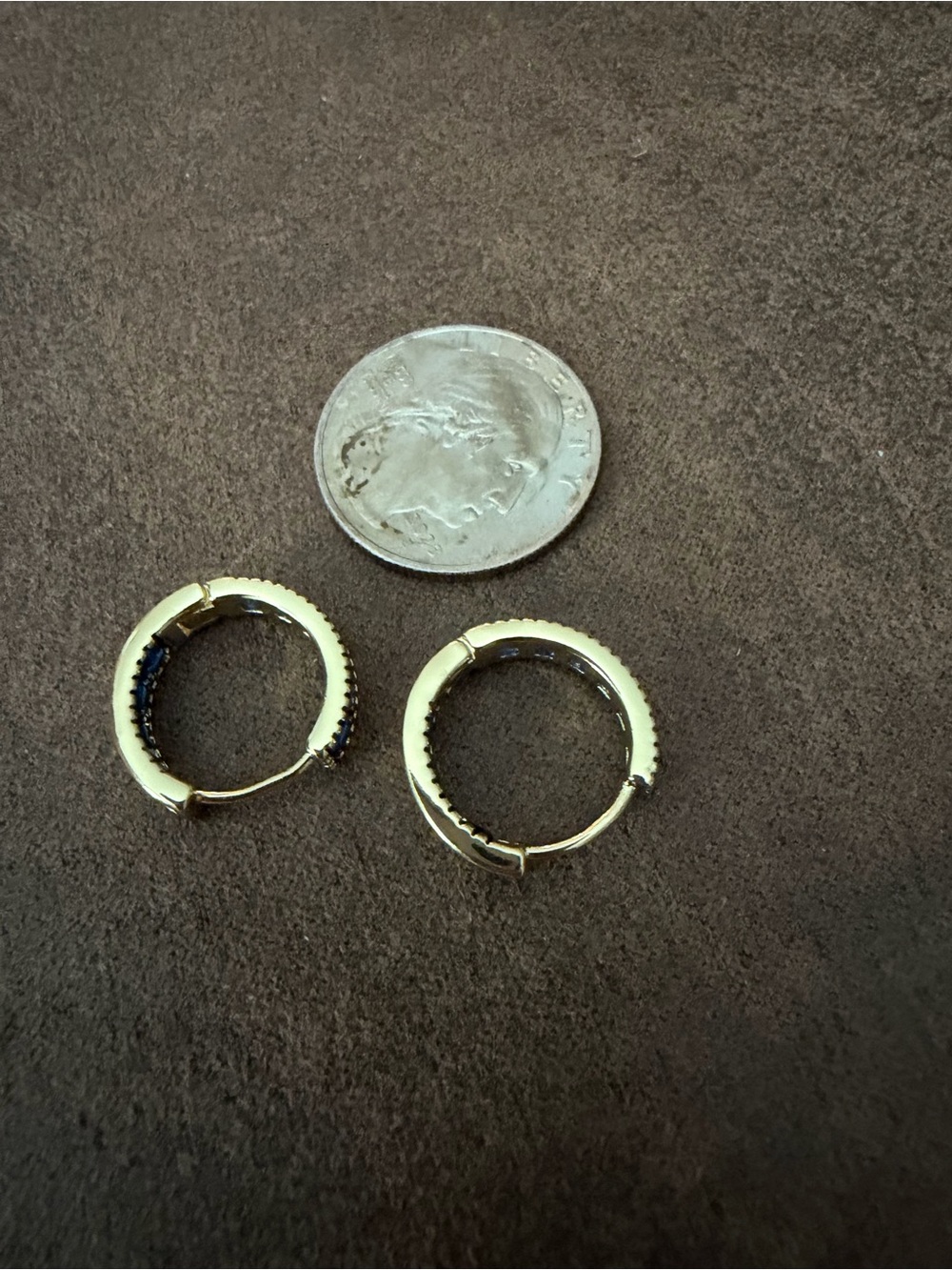 Gold-Trim Blue Crystal Hoop Earrings - Picture 3 of 3